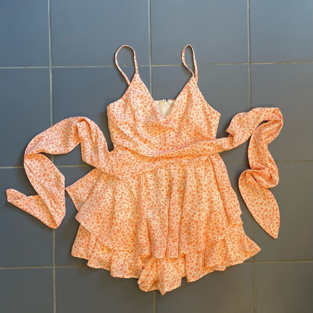 Floral Pink Ruffle Romper Dress